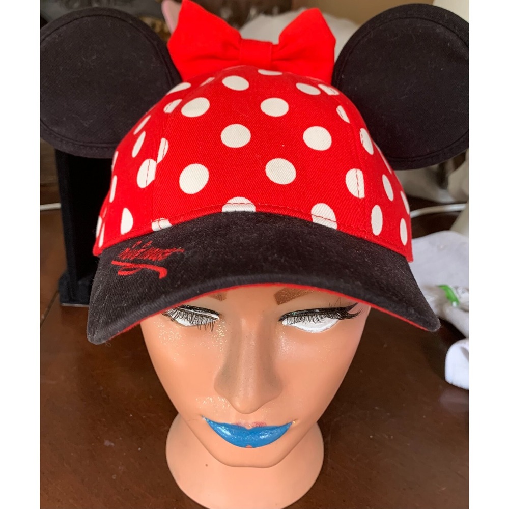 Vintage Disney World Minnie Mouse Baseball Hat Red Polka Dot with Ears & Bow